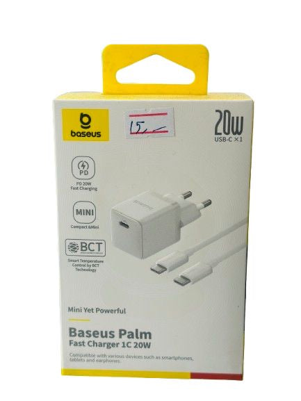 شاحن كامل من بيسوس عضمة وسلك تايب سي الي تايب سي ٢٠ واط