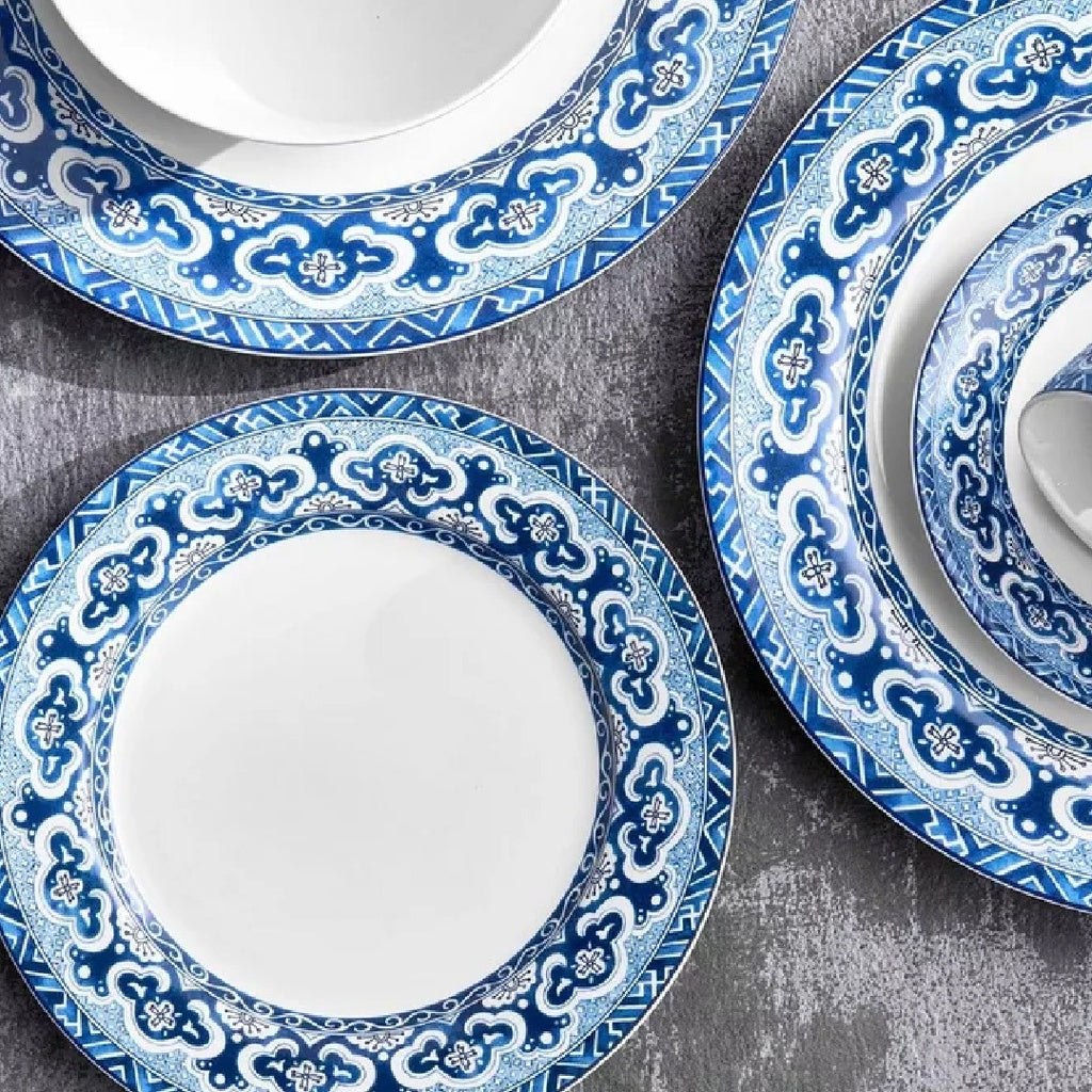 طقم تقديم بورسلان بنقش ازرق بجودة عالية
