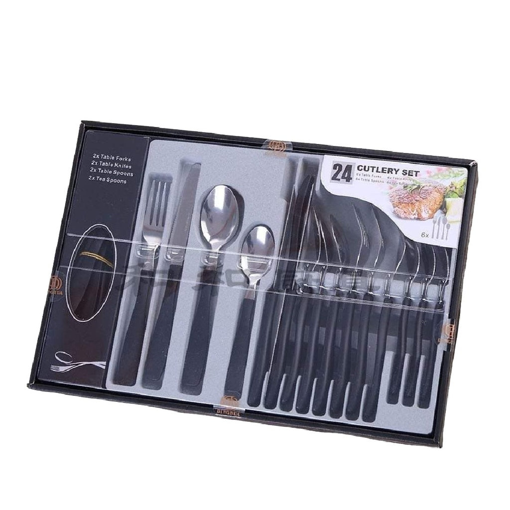 طقم ادوات سفرة بلون الاسود والفضي